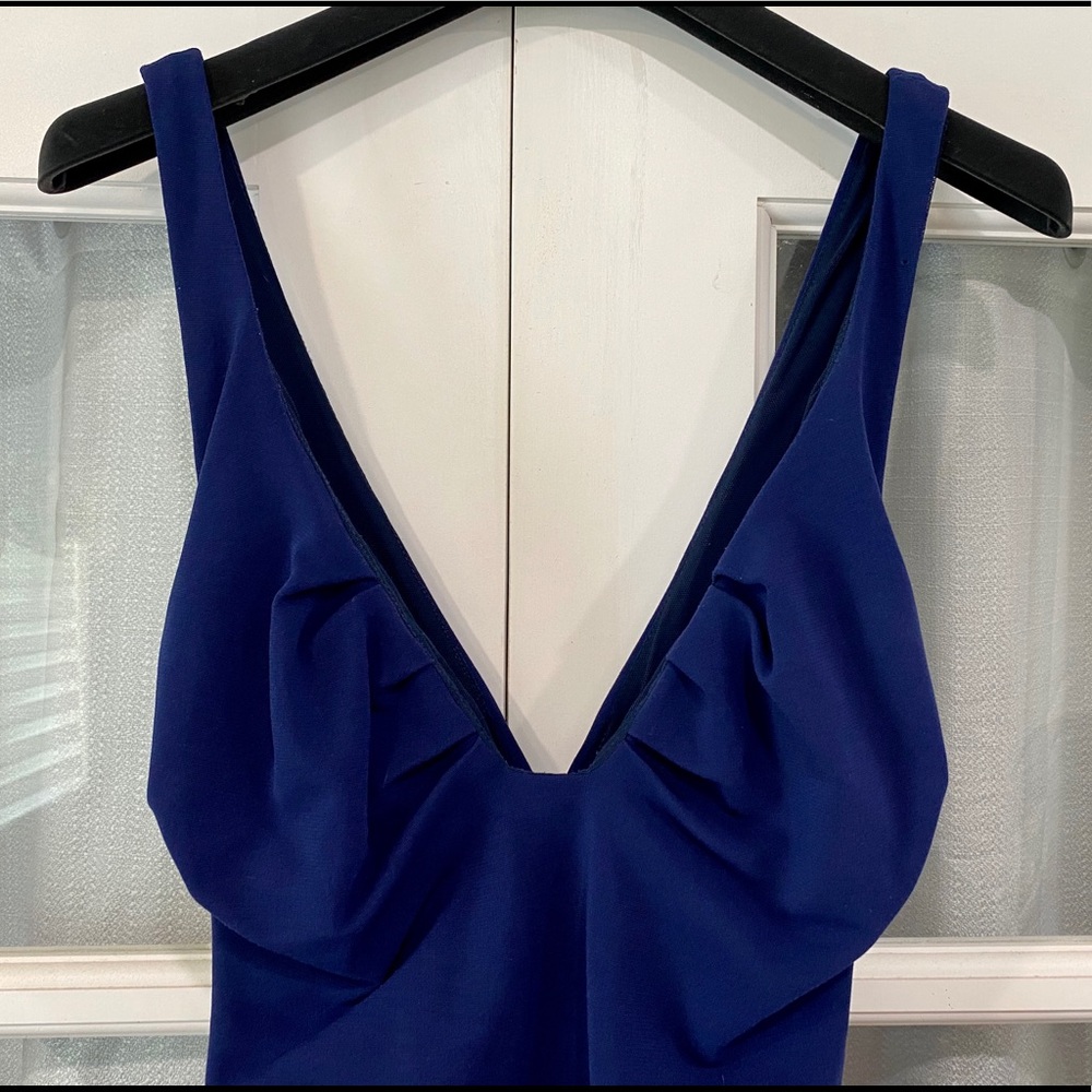 Nicole Miller Navy Rouched Floor Length Dress
